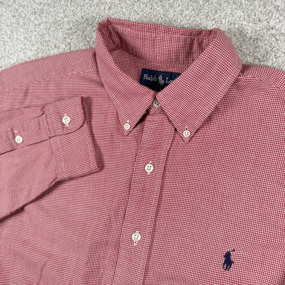 Ralph Lauren Button Down Shirt Mens L Red Houndstooth Blake Cotton Long Sleeve - Picture 1 of 6